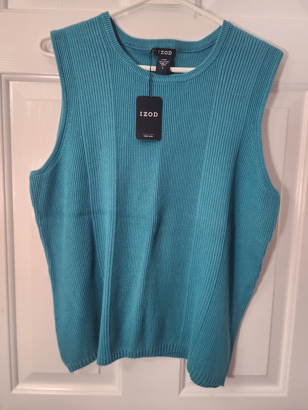 NWT - Izod Ribbed Sleeveless Tank in Teal Blue Sz L